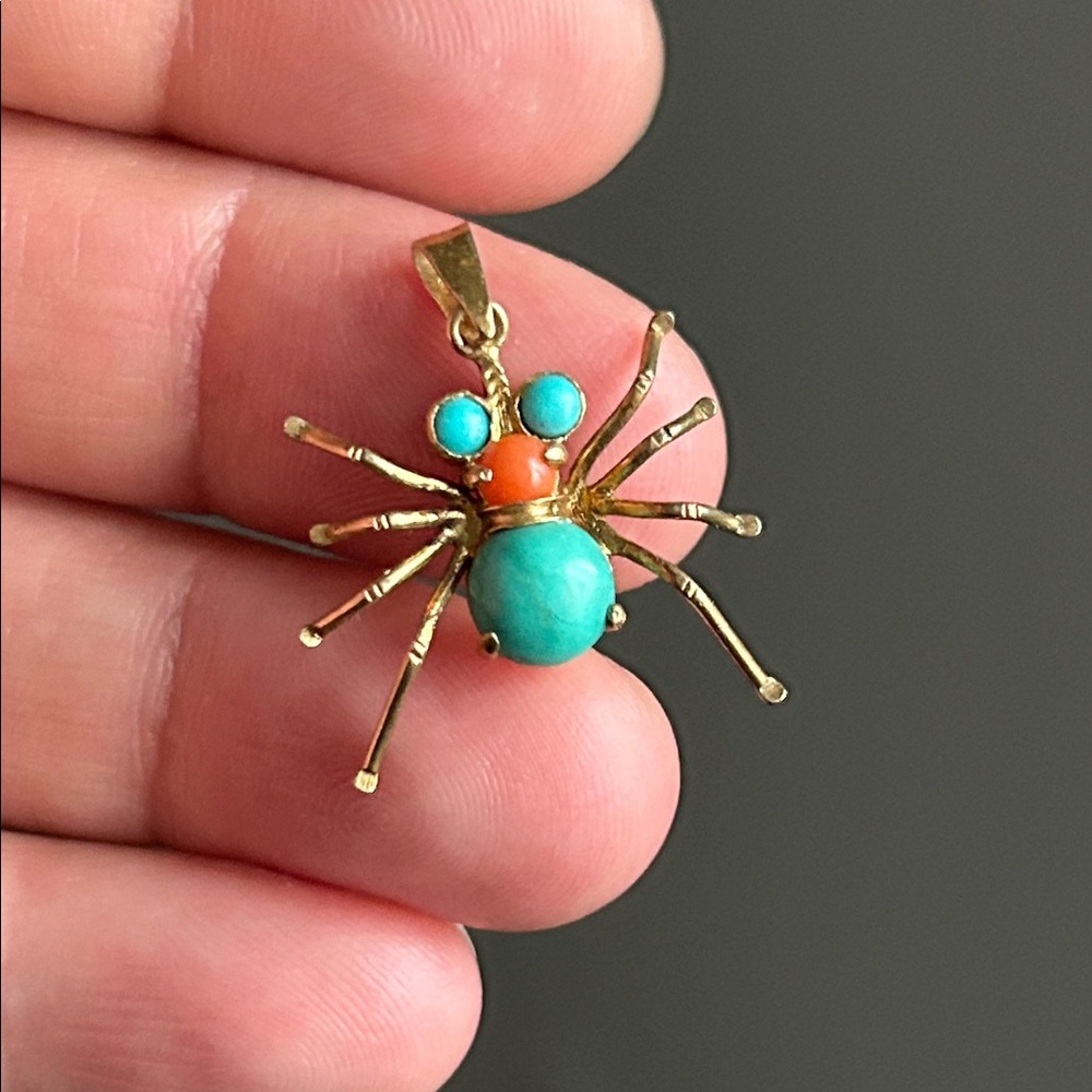 Vermeil  Spider Pendant with Turquoise and Coral Accents